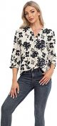 Womens Tops Casual Chiffon Blouses Tops 3/4 Sleeve V Neck Tunic Top Loose Shirt