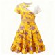 Yellow Floral Print Dress with White Contrast Collar & Ruffled Hem