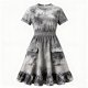 Gray Tie-Dye Smocked Waist Dress with Pockets
