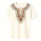 Colorful Geometric Embroidered Collar Off-White T-Shirt