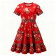 Red Floral Print Dress with Embroidered Pockets and Waistband