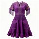 Purple Ethnic Dress with Fringe Details and Embroidery