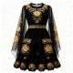 Black Dress with Gold Embroidery and Sheer Sleeves