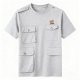 Gray Multi-Pocket Cargo T-Shirt with Cartoon Bear Print